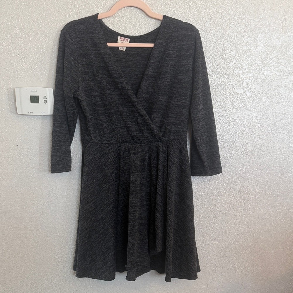 Mossimo Supply Co. Dark Charcoal Wrap-Front Long Sleeve Dress